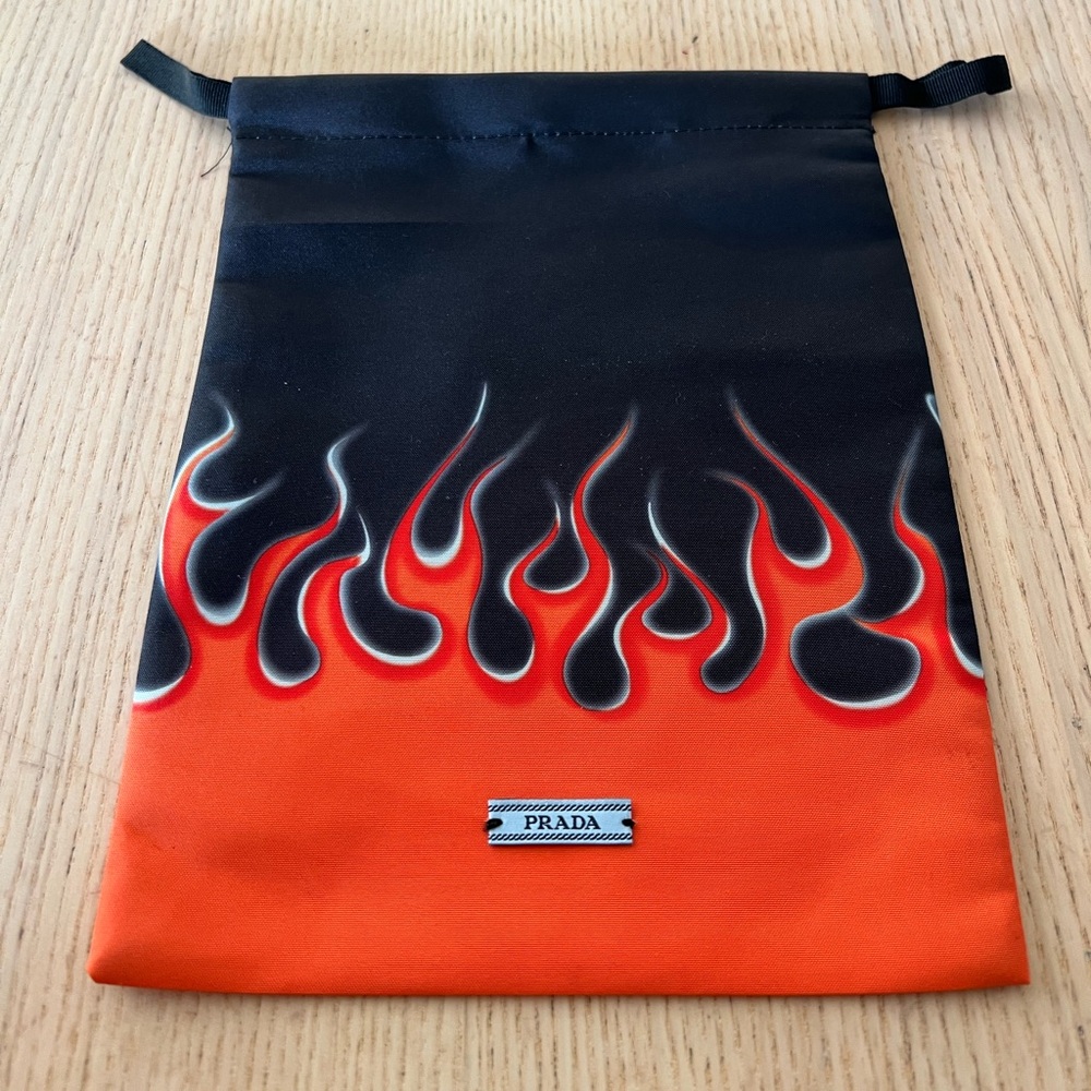 Prada Flame Orange and Black Drawstring Dustbag New